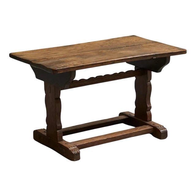 Antique Wabi Sabi Style Trestle Side Table in Oak For Sale