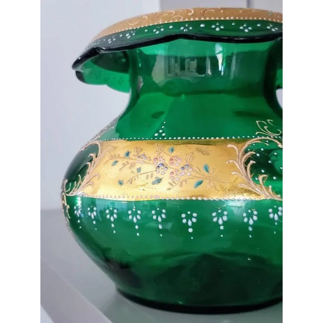 Emerald Antique Moser Bohemian Green Glass Gilt Enameled Vase For Sale - Image 8 of 11