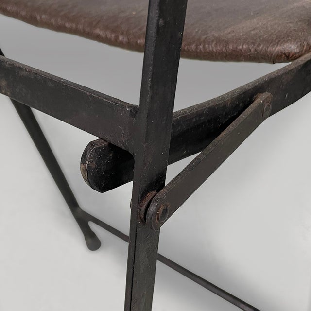 Italian Modern Folding Chair in Brown Leather and Metal, 1980s For Sale - Image 13 of 18