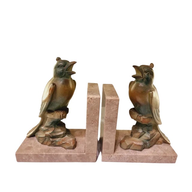 1920s French Art Deco Bookends with Cockatoos on Marble Bases, 1920s, Set of 2 For Sale - Image 5 of 6
