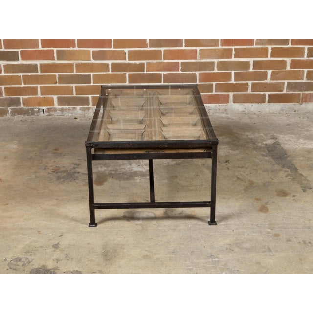 Contemporary Coffee Table Made with Antique Door Fragment on Custom Iron Base For Sale - Image 10 of 12