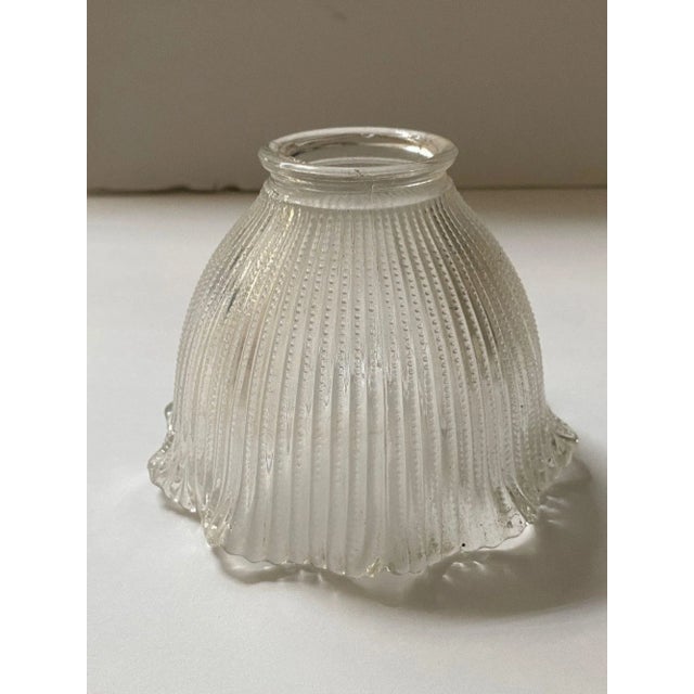 Transparent Vintage Fluted Bellflower Holophane Glass Dome Ruffle Glass Shades - a Pair For Sale - Image 8 of 9