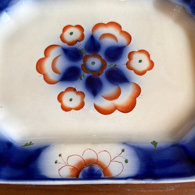 Antique Gaudy Welsh Crescent Pinwheel Flow Blue Small Platter, Circa 1840s For Sale - Image 4 of 12