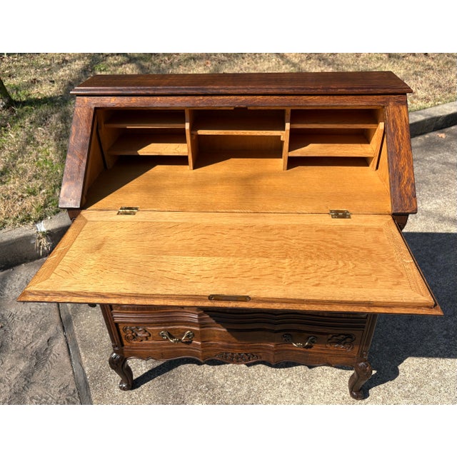 Brown Vintage French Secretary With Carved Pillow Front For Sale - Image 8 of 12