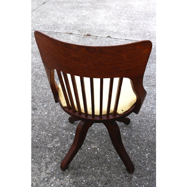 Circa 1910 Quarter-Sawn Tiger Oak Mission Arts and Craft Writing Table on Wheels With Removable Book Shelf and Chair For Sale - Image 10 of 12