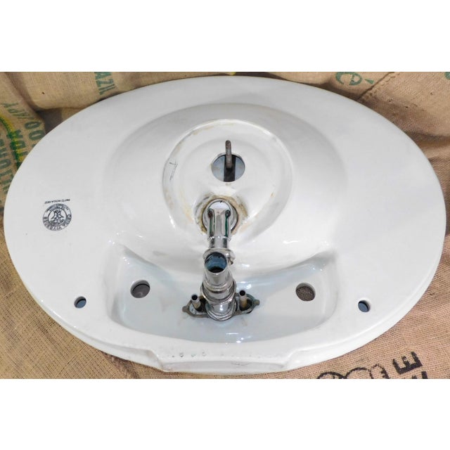 Antique 1918 Trenton Potteries Company Impervio Large Vitreous China Pedestal Sink With Rare Faucet For Sale - Image 12 of 18