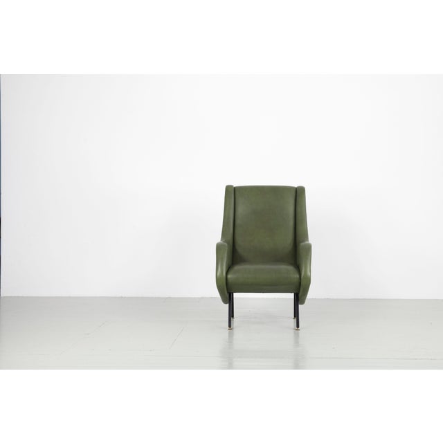 Mid-Century Italian Green Leatherette Armchair, 1950s For Sale - Image 9 of 14