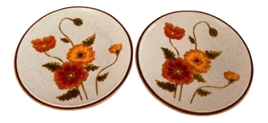 70s Mikasa California Poppies Stoneware Luncheons Plates- a Pair