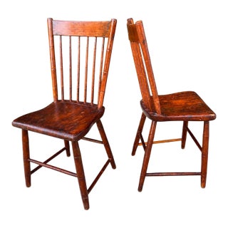 Mid 19th Century Bamboo-Turned Windsor Side Chairs With Single Board Seats, a Pair For Sale