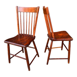 Mid 19th Century Bamboo-Turned Windsor Side Chairs With Single Board Seats, a Pair