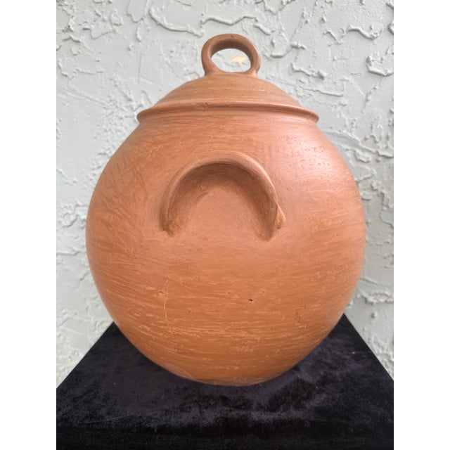 1970s Large Rustic Mediterranean Terracotta Lidded Vessel With Ladle – Spanish Colonial Style For Sale - Image 5 of 12