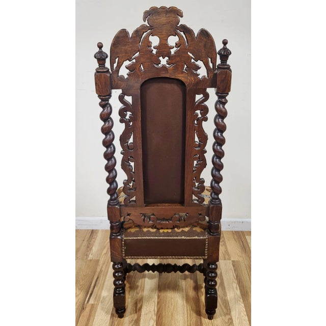 Antique French Renaissance Revival Jacobean Carved Needlepoint Chair For Sale In New York - Image 6 of 14