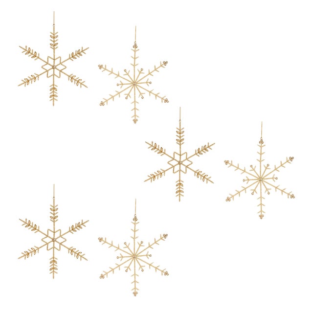 Kenneth Ludwig Chicago Gold Beaded Metal Snowflake Ornament (Set of 6) For Sale - Image 4 of 4