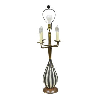 Vintage Tommi Parzinger Style Ceramic Painted "Candles" Brass Table Lamp For Sale