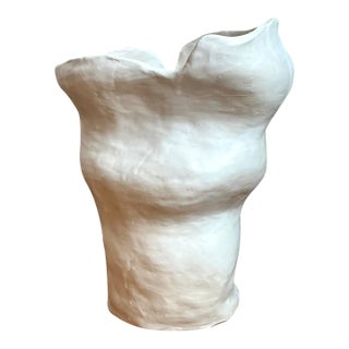Vintage Biomorphic Sculptural White Ceramic Vase For Sale