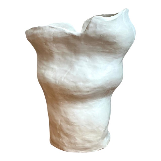 Vintage Biomorphic Sculptural White Ceramic Vase For Sale
