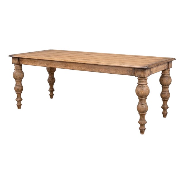 Farmhouse Dining Table in Reclaimed Pine with Turned Legs For Sale