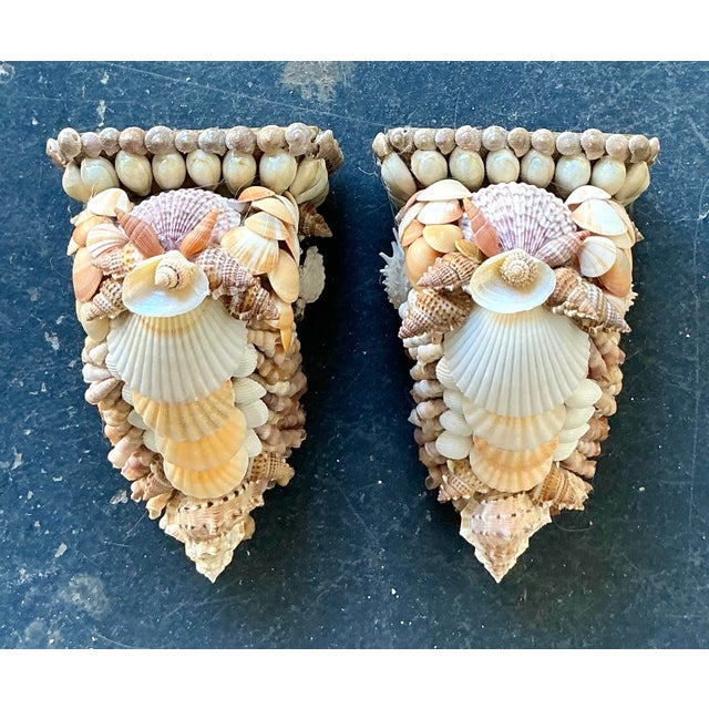 Traditional Vintage Coastal Shell Encrusted Brackets - A Pair For Sale - Image 3 of 12