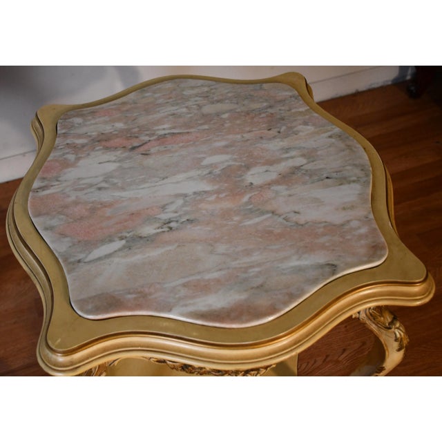 1920s Antique French Louis XV Hand Painted Marble Top Side Tables / End Tables For Sale - Image 4 of 13