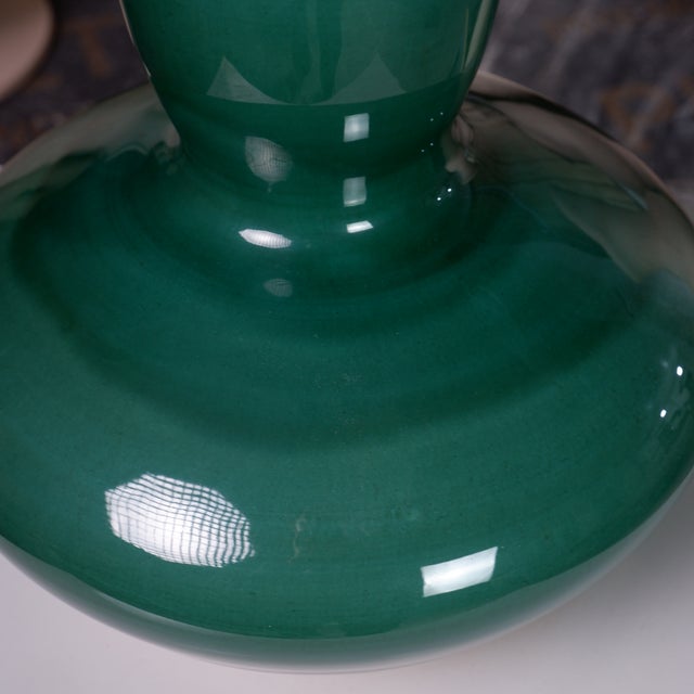 Teal Celadon Gradient Glazed Hand-Thrown With Rare Double-Gourd Silhouette by Pottery 12, Hanoi Studio Art Ceramic For Sale - Image 4 of 5