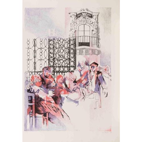 Lithograph on paper realized by Mario Bardi in 1979. Hand signed and numbered in pencil. Edition of 99. Very good...