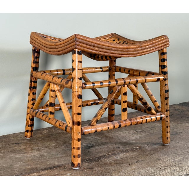 John McGuire Vintage Tiger Bamboo Slatted Stool Organic Modern McGuire Style For Sale - Image 4 of 8