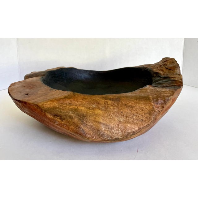 Late 20th Century Hand-Carved Live Edge Rustic Wood Bowl For Sale - Image 4 of 8