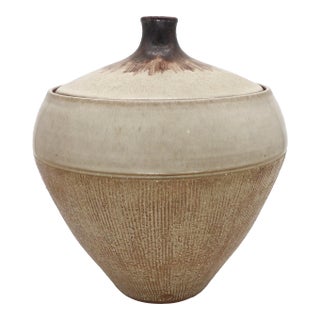 Mid-Century Modern Stoneware Vase With Lid by Rupert Deese For Sale