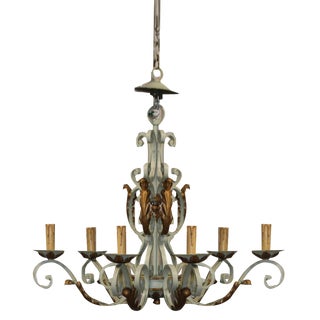 Art Deco French Wrought Iron Chandelier attributed to Gilbert Poillerat, 1950s For Sale