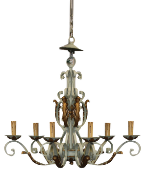Art Deco French Wrought Iron Chandelier attributed to Gilbert Poillerat, 1950s