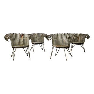 French Wrought Iron Lounge Garden Chairs with Spiral Armrests, 1950, Set of 4 For Sale