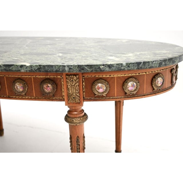 Brown Vintage French Coffee Table with Marble Top, 1930 For Sale - Image 8 of 9