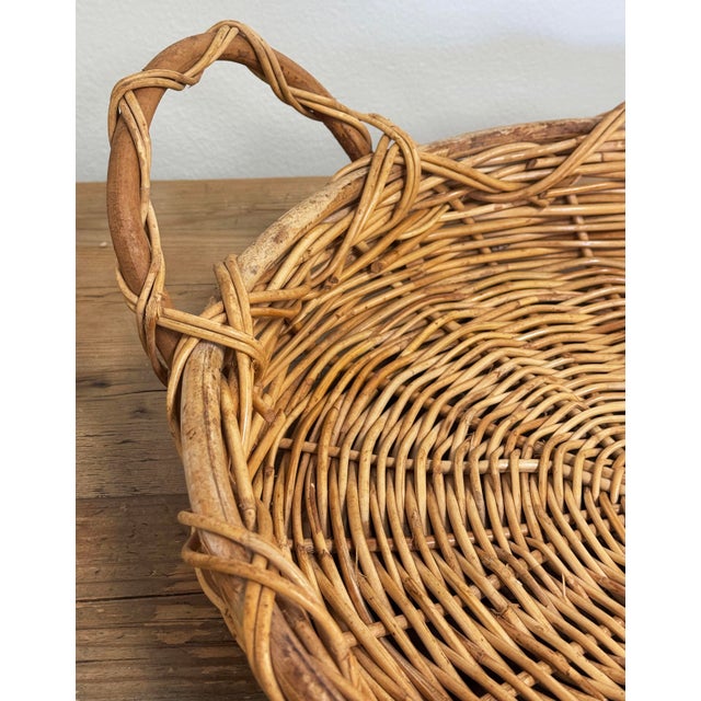 Mid 20th Century Large Oval Woven Wicker Basket Tray For Sale - Image 5 of 6