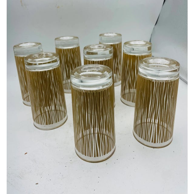 Mid Century Vintage Drinking Glasses With Reed/Wood Design Set of 8 For Sale In Nashville - Image 6 of 6