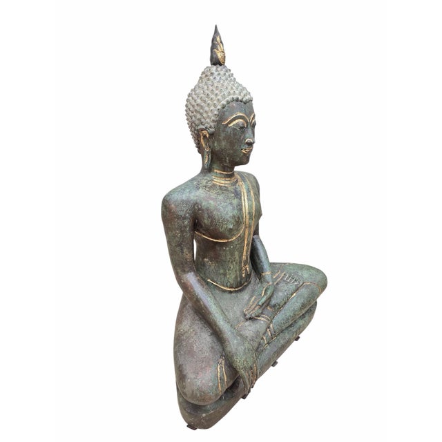 Vintage Thai Gilt Bronze Seated Buddha Sculpture in Earth-Touching Mudra For Sale - Image 10 of 10