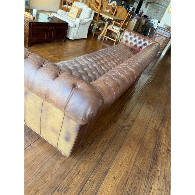 Animal Skin Restoration Hardware Modena Chesterfield Tufted Bench-Cushion Sofa For Sale - Image 7 of 11