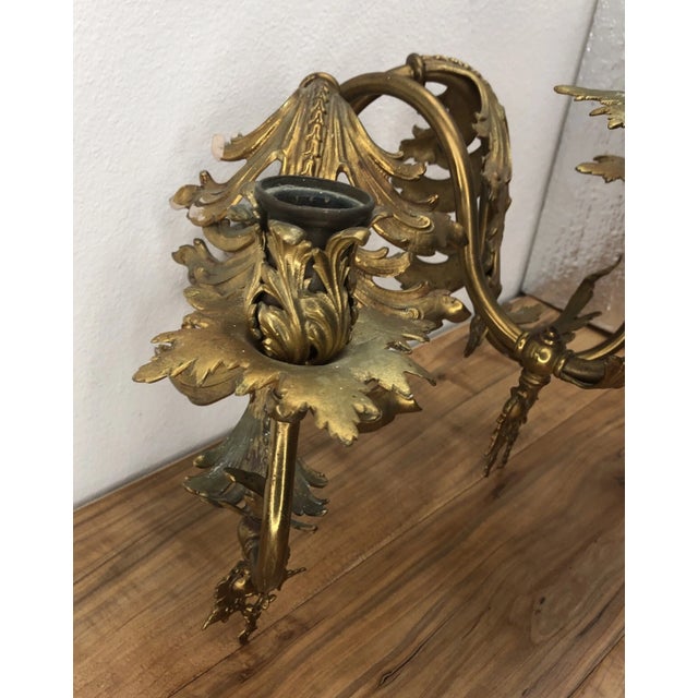 French Late 19th Century French Louis XV Bronze Gas Converted Candle Holder Wall Sconce For Sale - Image 3 of 15