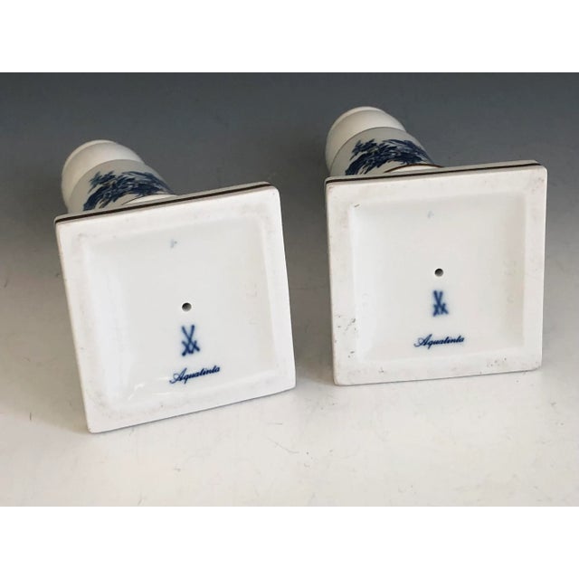 Pair of Meissen Porcelain Aquatinta Candlesticks Flower Insect Decor Gold Accent For Sale - Image 10 of 11
