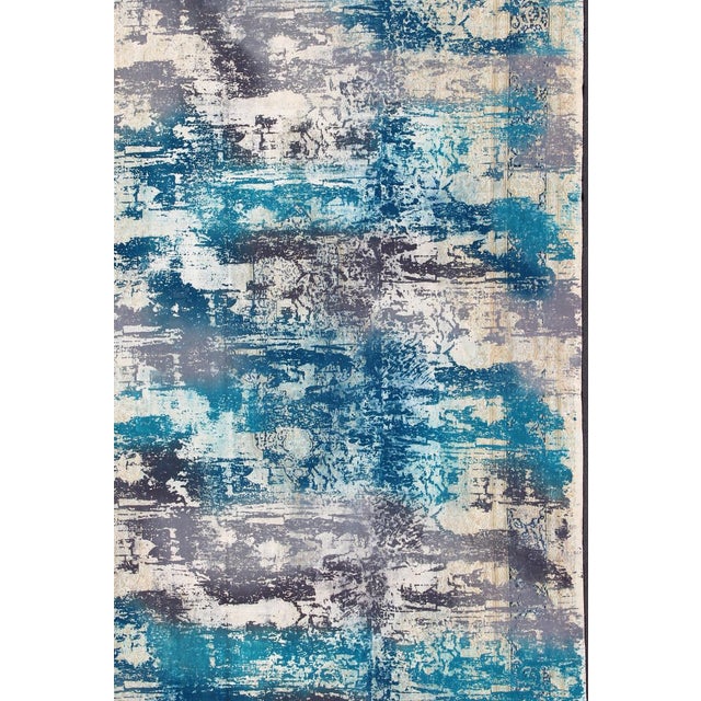 Abstract Vintage Rug in Modern Design in Shades of Blue, Gray, and Ivory 9'8 X 14'2 For Sale - Image 3 of 13
