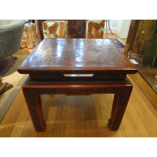 Asian Modern John Widdicomb Square Lacquered Table With Incised Decoration. This Gorgeous Low Table, Side Table, End Table...