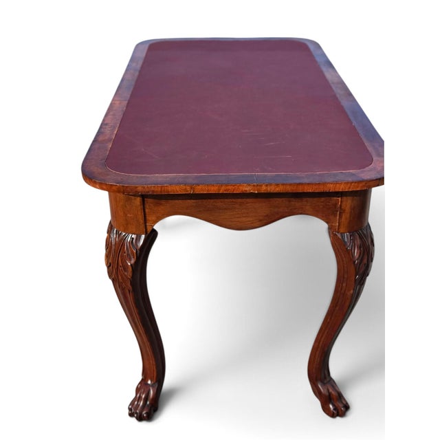 19th Century American Walnut Center/Desk/Parlor Table/New Reddish Brown Leather. For Sale - Image 4 of 18