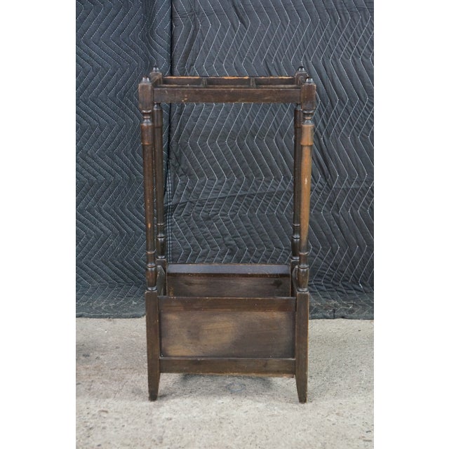 Antique Victorian Revival Mahogany 6 Slot Umbrellas Cane Walking Stick Stand For Sale - Image 6 of 17