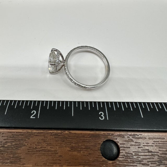 Silver Elongated Cushion Lab Grown Diamond Hidden Halo Engagement Ring – 3.44ctw, Igi, Size 7 For Sale - Image 8 of 8