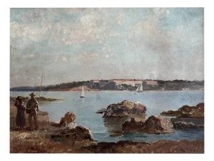 Alberto Vianelli, Pêcheurs, Oil on Cardboard, Framed