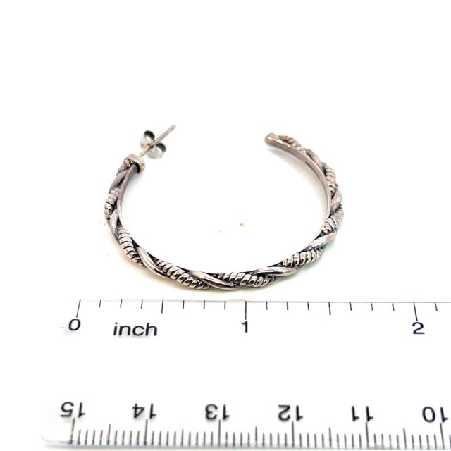 Metal 1990s Pair of John Hardy Estate "Jai" Hoop Earrings 1.75" Silver For Sale - Image 7 of 10