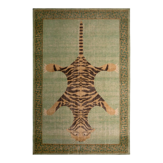 Rug & Kilim’s Tiger Rug in Green, 3x6 For Sale