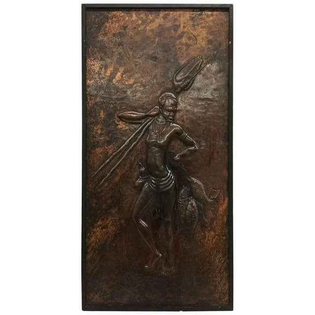 1970s Kongolo, African Art, Relief in Brass, 1979 For Sale - Image 5 of 5