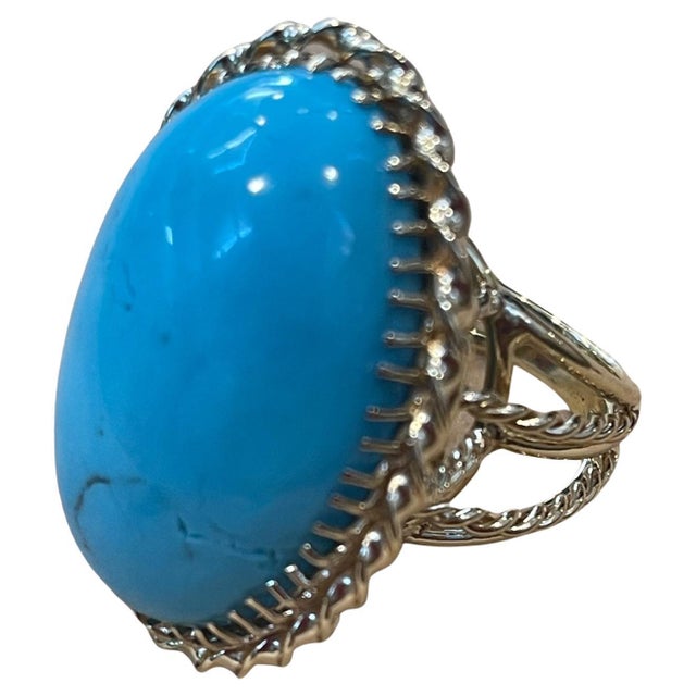 75 Ct Natural Oval Sleeping Beauty Turquoise Ring, 18 Kt Yellow Gold For Sale In New York - Image 6 of 8