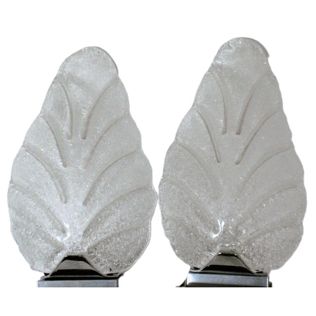 1990s Lightolier Scalini Art Deco Modern Chrome Glass Leaf Shade Wall Sconces - a Pair For Sale - Image 9 of 11