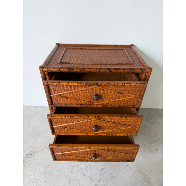 Vintage British Colonial Style Rattan Three-Drawer Nightstand For Sale - Image 4 of 11